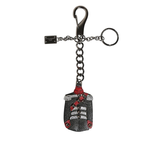 Dolce & Gabbana Black Red Military Leather Patch DG Logo Keychain Keyring Dolce & Gabbana