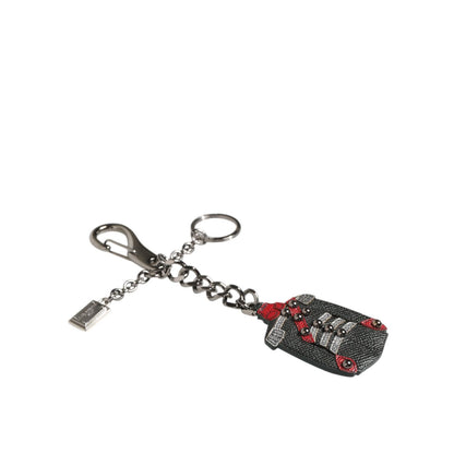 Dolce & Gabbana Black Red Military Leather Patch DG Logo Keychain Keyring