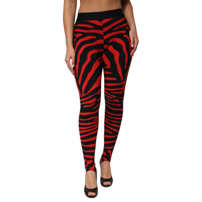 Dolce & Gabbana Black Red Nylon Logo Waisted Leggings Pants