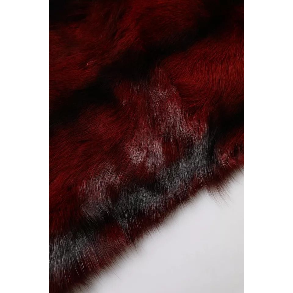 Dolce & Gabbana Black Red Stripe Fur Shawl Neck Wrap Scarf