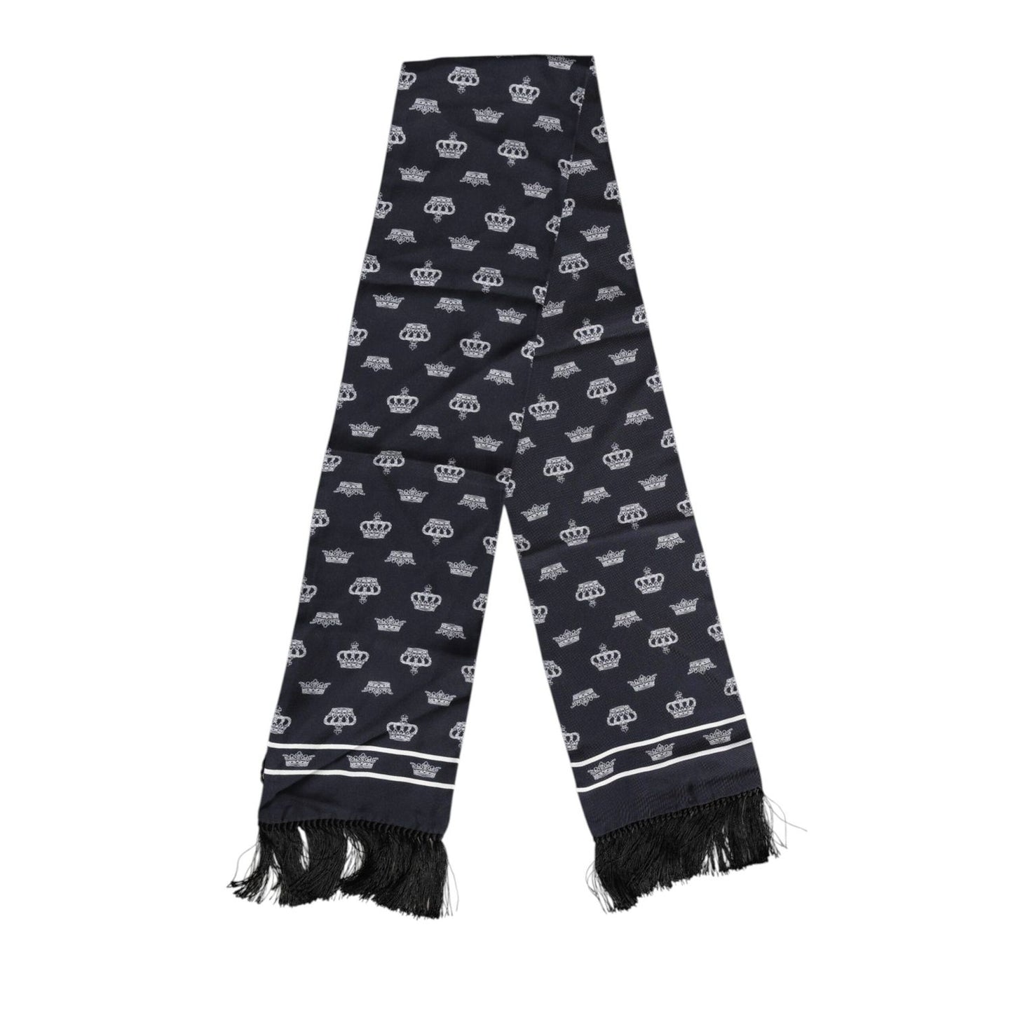 Dolce & Gabbana Black Silk Crown Fringes Men Foulard Scarf