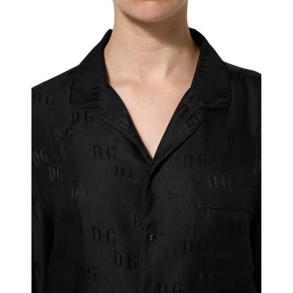 Dolce & Gabbana Black Silk DG Embroidery Long Sleeves Top