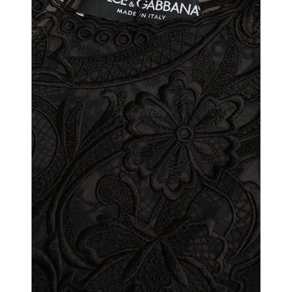 Dolce & Gabbana Black Silk Lace Trim Long Sleeves Blouse Top