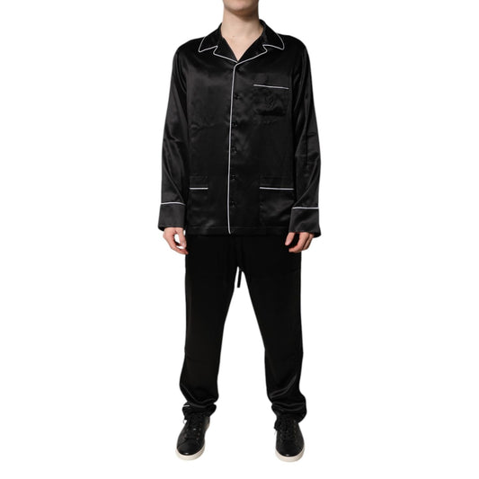 Dolce & Gabbana Black Silk Shirt Pants Pajama Set Sleepwear Dolce & Gabbana