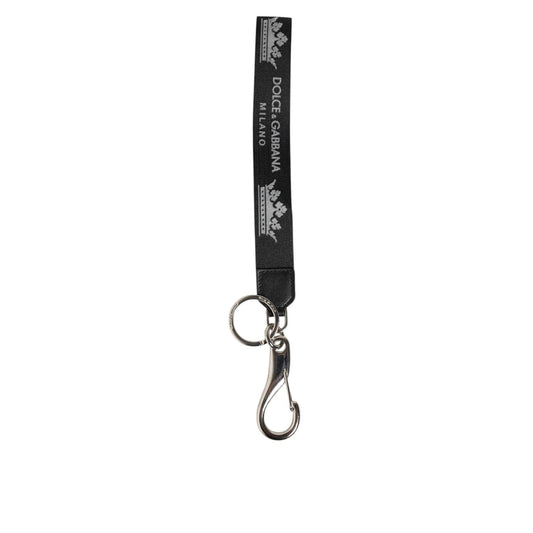 Dolce & Gabbana Black Silver Nylon DG Crown Men's Holder Keychain Keyring Dolce & Gabbana