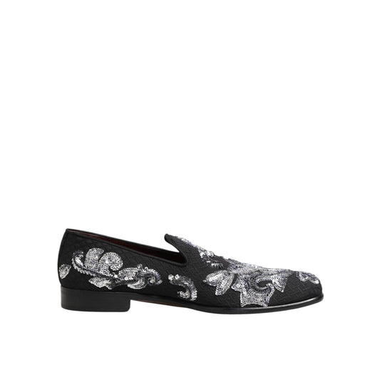 Dolce & Gabbana Black Silver Sequined Loafers Men Dress Shoes Dolce & Gabbana