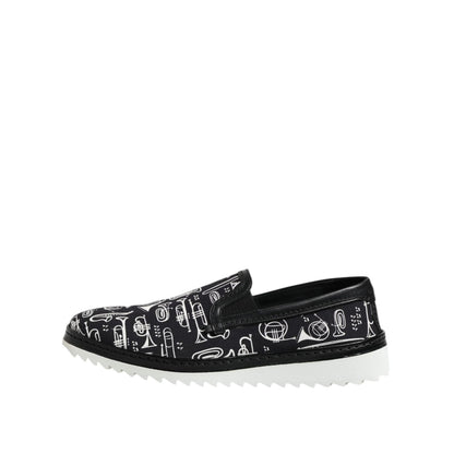Dolce & Gabbana Black Slip On Printed Men Loafers Shoes