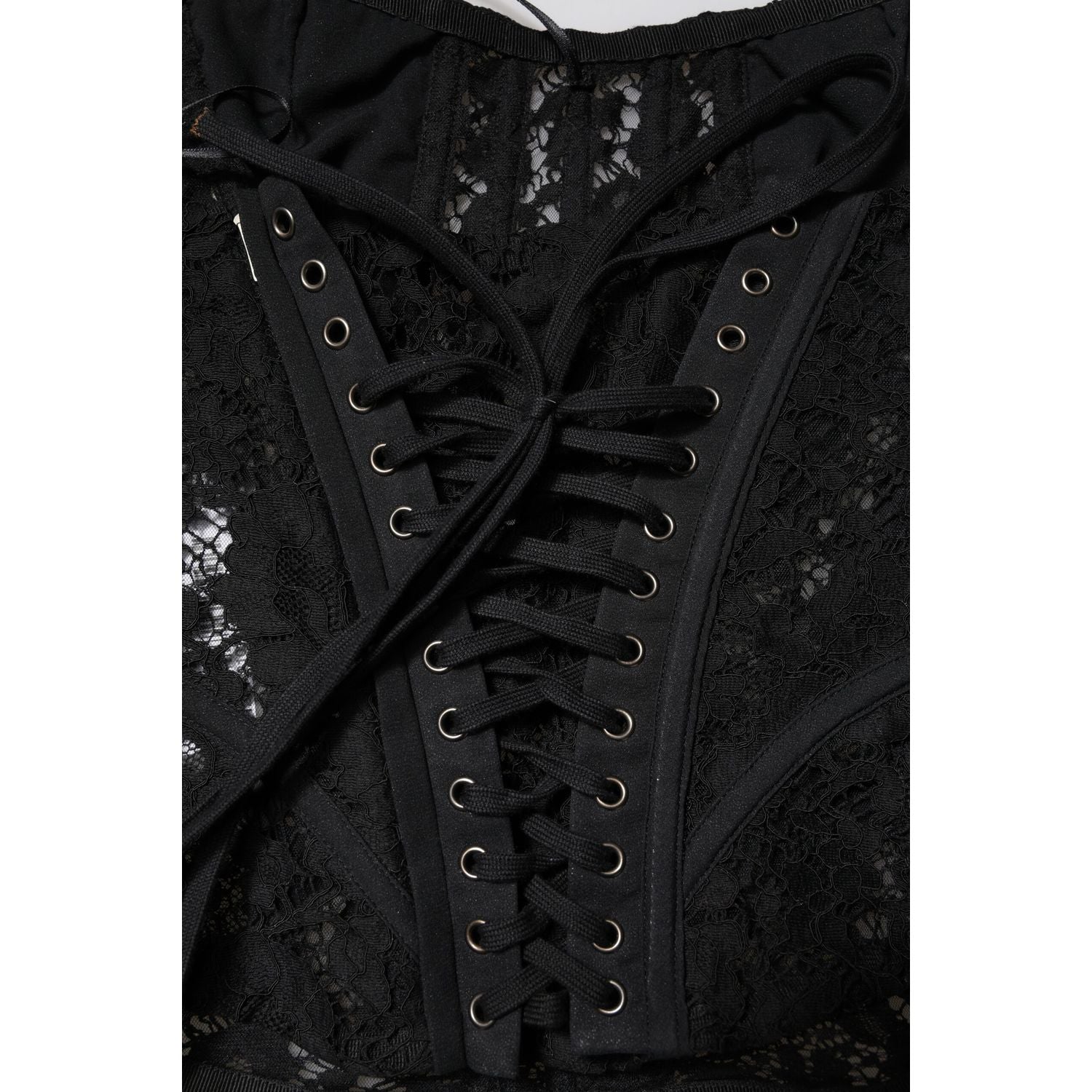 Dolce & Gabbana Black Strapless Floral Lace Bustier Cropped Top