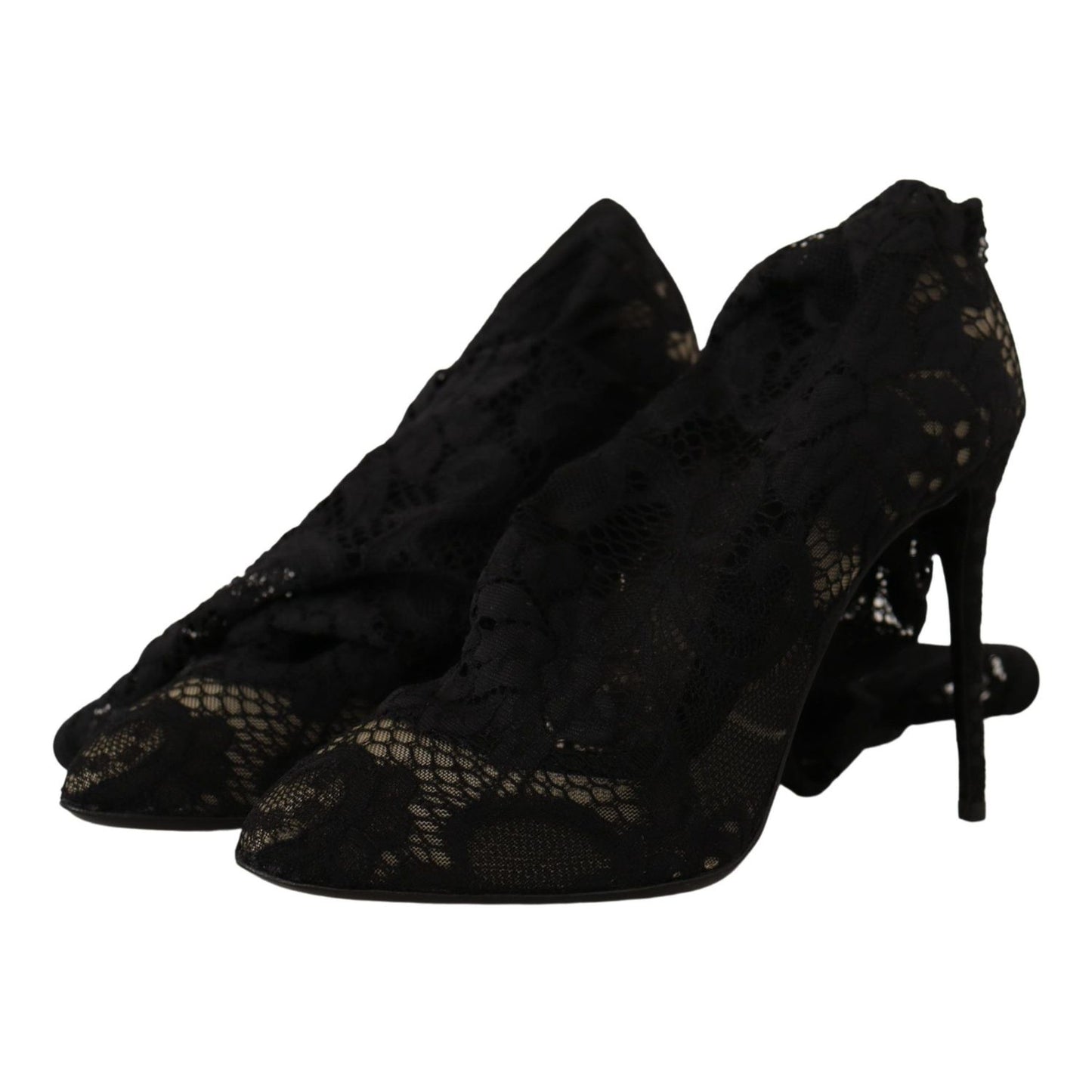 Dolce & Gabbana Black Stretch Socks Taormina Lace Boots Shoes Dolce & Gabbana