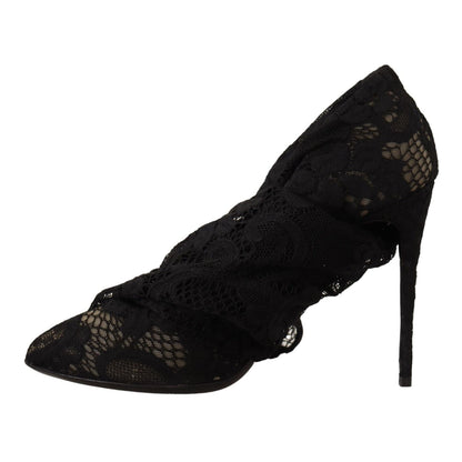 Dolce & Gabbana Black Stretch Socks Taormina Lace Boots Shoes Dolce & Gabbana