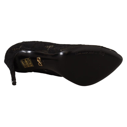 Dolce & Gabbana Black Stretch Socks Taormina Lace Boots Shoes Dolce & Gabbana