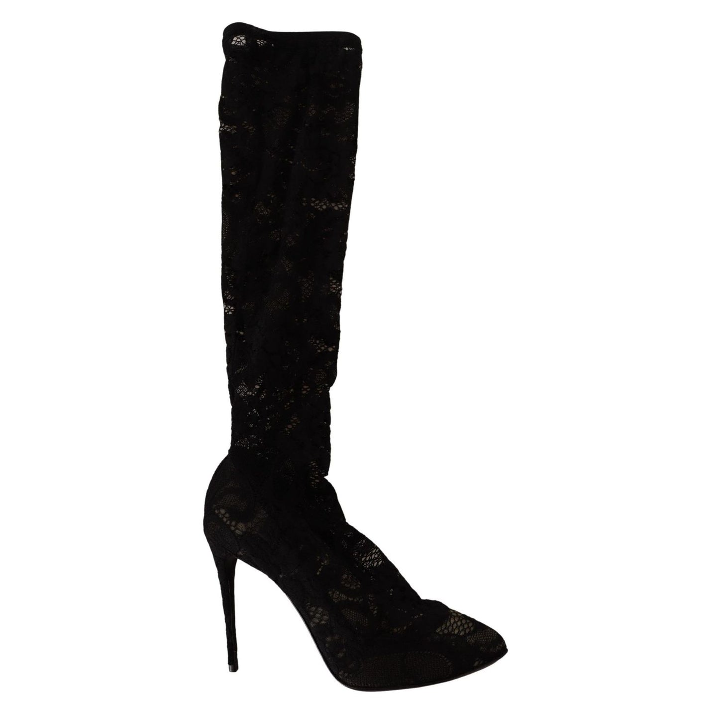 Dolce & Gabbana Black Stretch Socks Taormina Lace Boots Shoes Dolce & Gabbana