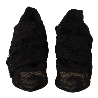 Dolce & Gabbana Black Stretch Socks Taormina Lace Boots Shoes Dolce & Gabbana