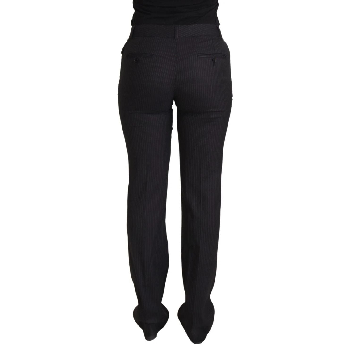 Dolce & Gabbana Black Stripes Mid Waist Trouser Pants
