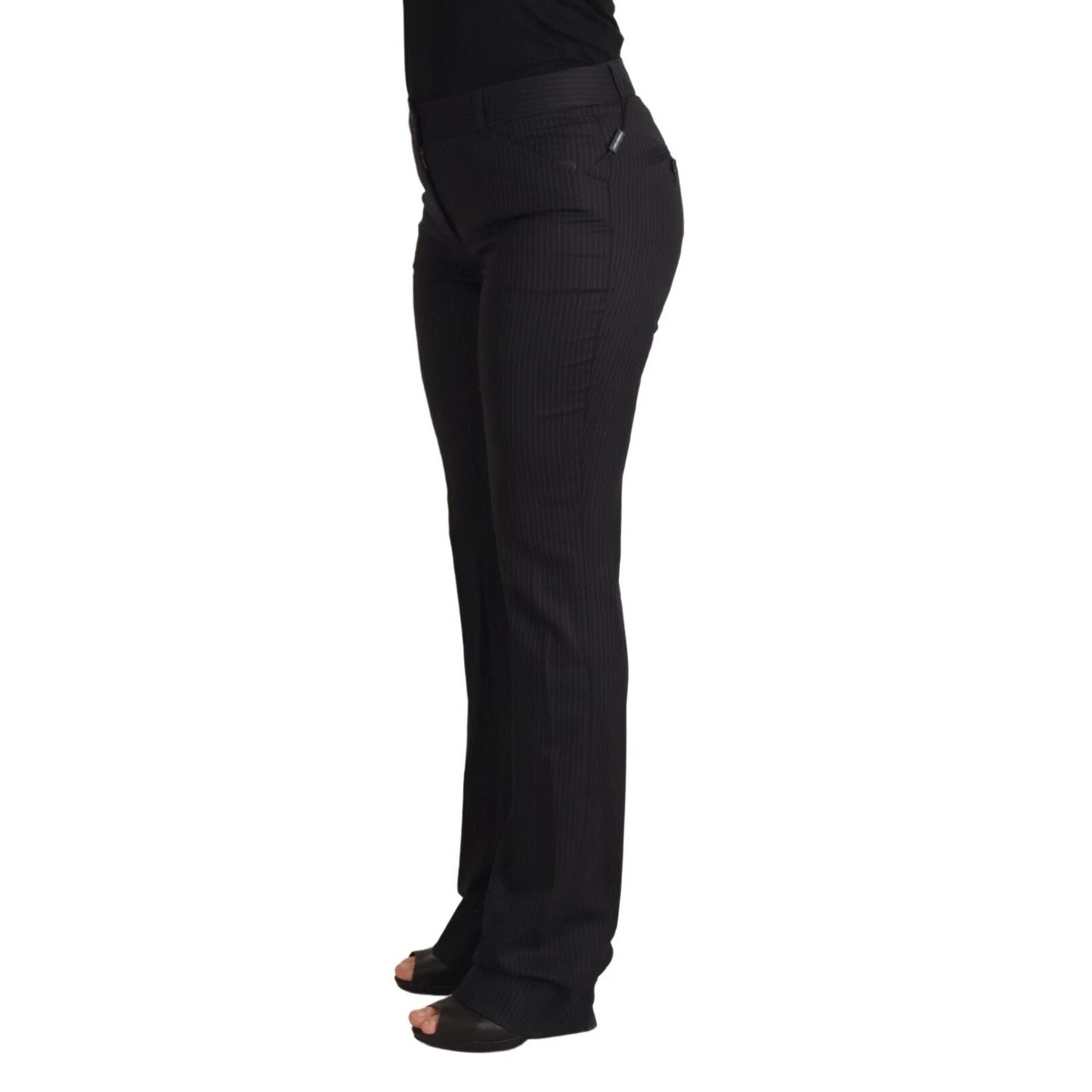 Dolce & Gabbana Black Stripes Mid Waist Trouser Pants