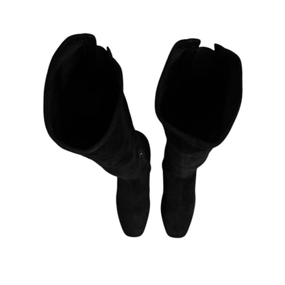 Dolce & Gabbana Black Suede Leather Knee High Boots Shoes