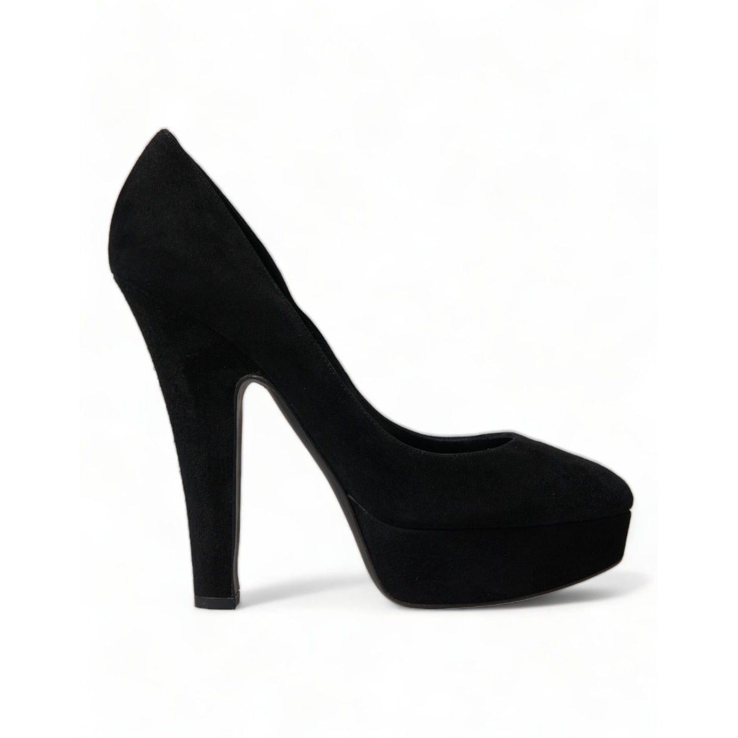 Dolce & Gabbana Black Suede Leather Platform Heel Pumps Shoes