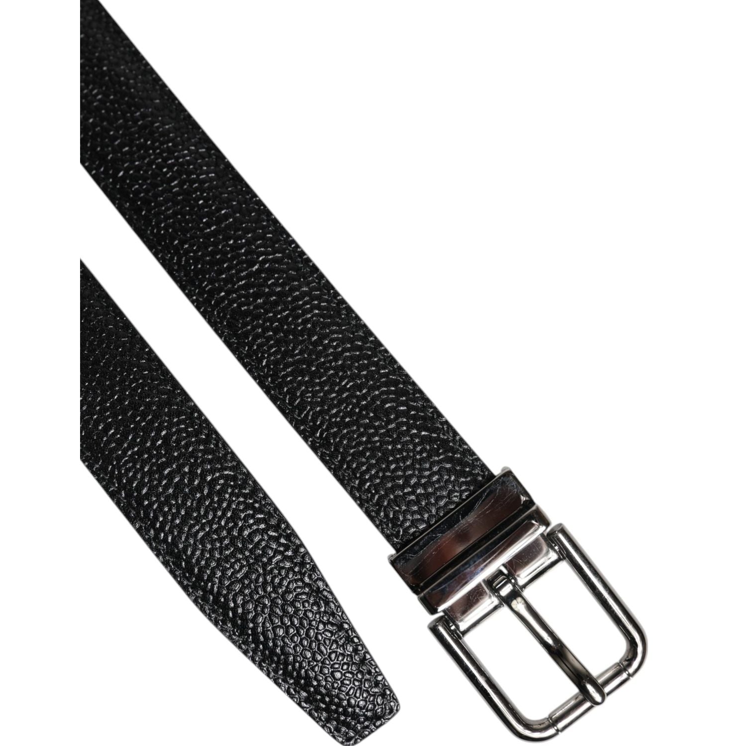Dolce & Gabbana Black Textured Leather Silver Metal Buckle Men Belt