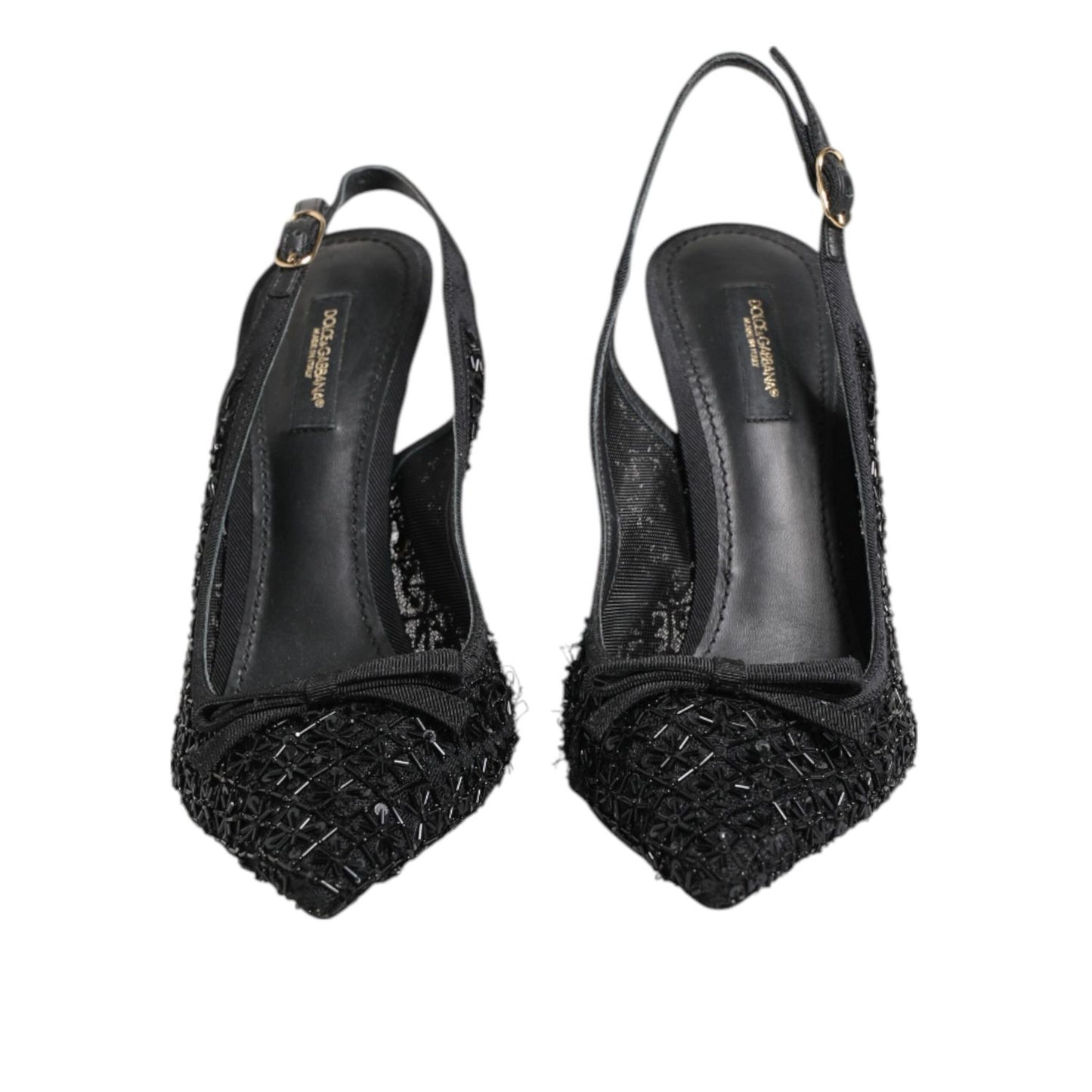 Dolce & Gabbana Black Tulle Ricamo Heels Slingbacks Shoes