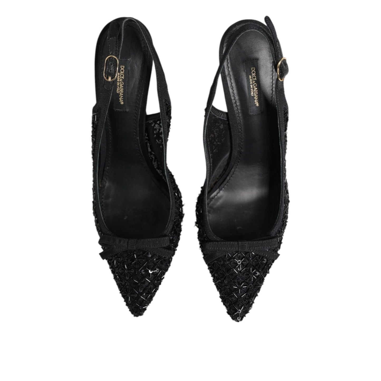 Dolce & Gabbana Black Tulle Ricamo Heels Slingbacks Shoes