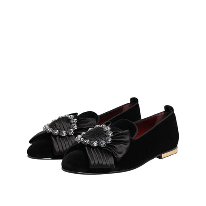 Dolce & Gabbana Black VATICANO Crystal Ribbon Slip On Shoes