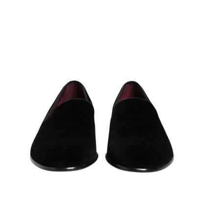 Dolce & Gabbana Black Velvet Slip On Men Loafers Formal Shoes