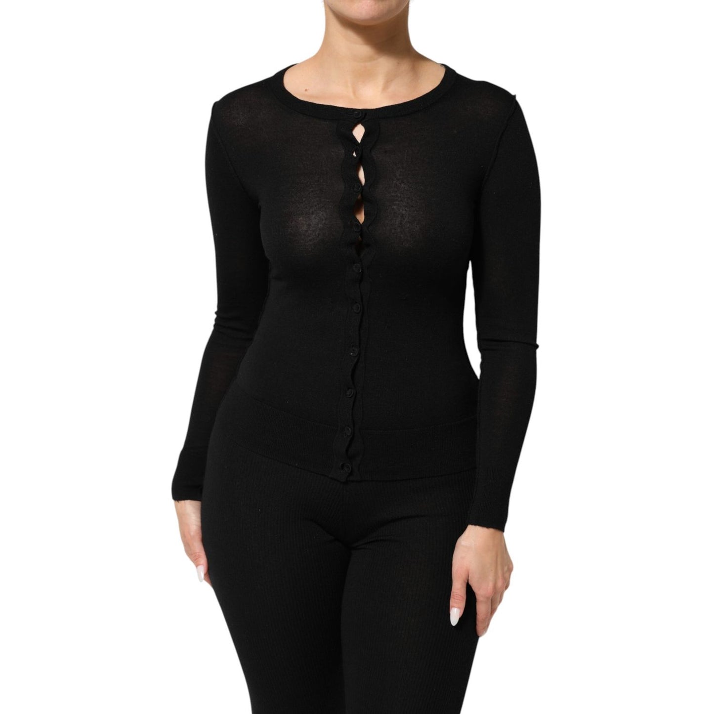 Dolce & Gabbana Black Virgin Wool Buttoned Cardigan Sweater