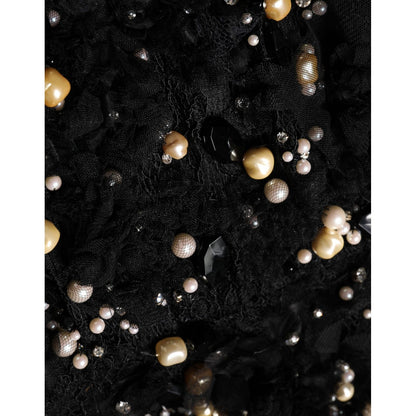 Dolce & Gabbana Black Viscose Pearl Embellishment Shift Dress
