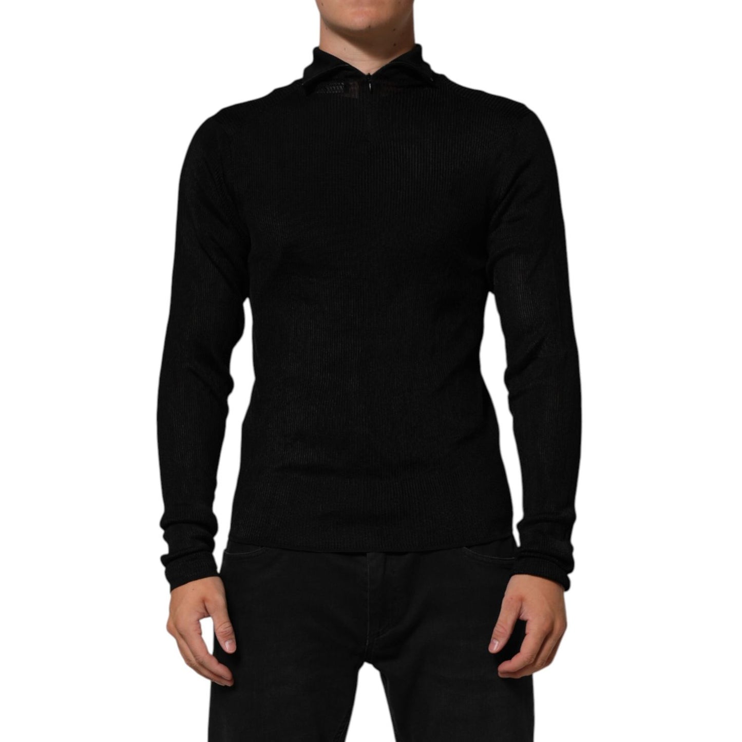 Dolce & Gabbana Black Viscose Turtle Neck Pullover Sweater