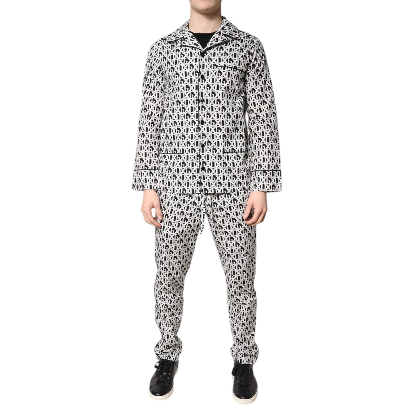 Dolce & Gabbana Black White DG Print Cotton Pajama Set Sleepwear