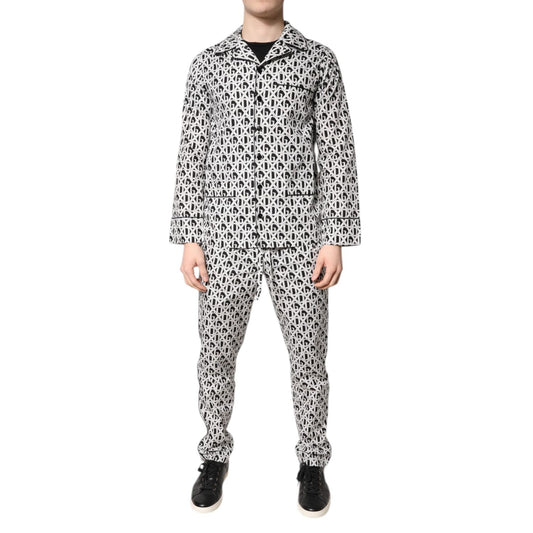 Dolce & Gabbana Black White DG Print Cotton Pajama Set Sleepwear Dolce & Gabbana