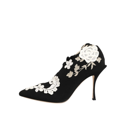 Dolce & Gabbana Black White Embroidered Jersey Stiletto Boots Shoes