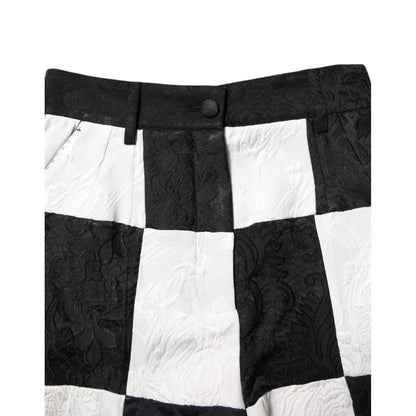 Dolce & Gabbana Black White Floral Brocade Hot Pants Shorts