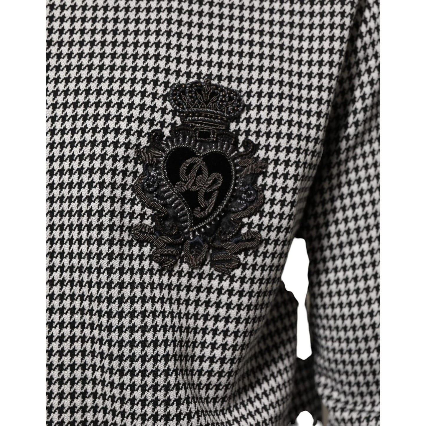 Dolce & Gabbana Black White Houndstooth Wool Crest Jacket Sweater