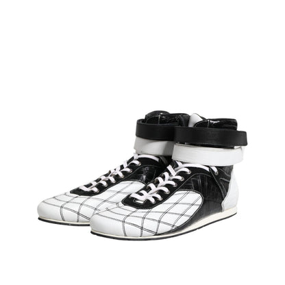 Dolce & Gabbana Black White Leather High Top Sneakers Shoes