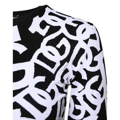 Dolce & Gabbana Black White Logo Print Women Pullover Sweater