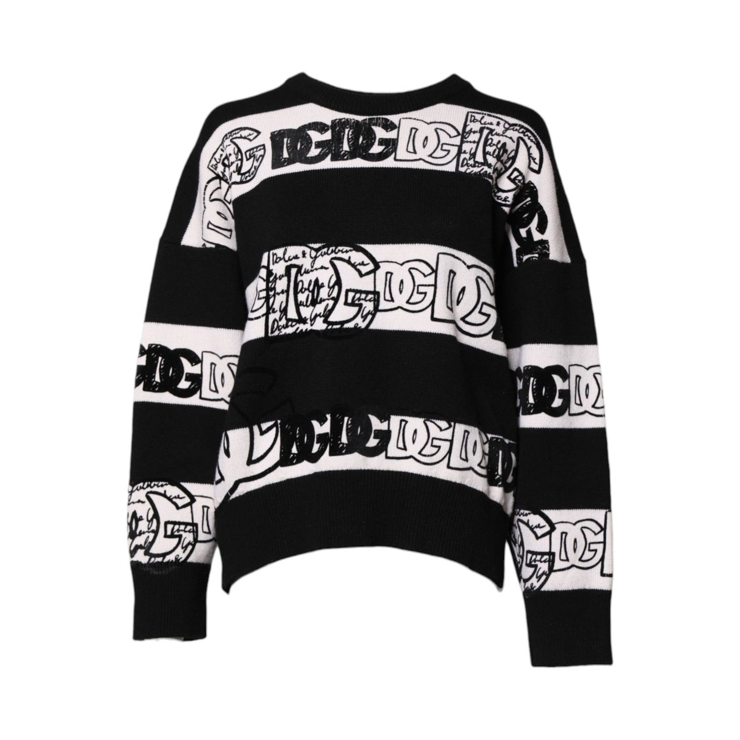 Dolce & Gabbana Black White Logo Print Wool Pullover Sweater