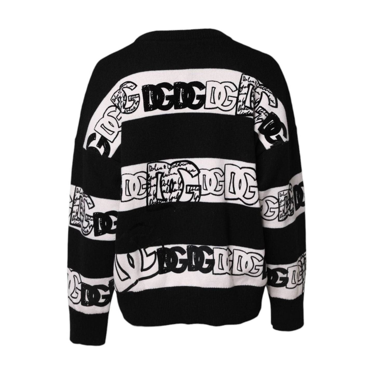 Dolce & Gabbana Black White Logo Print Wool Pullover Sweater