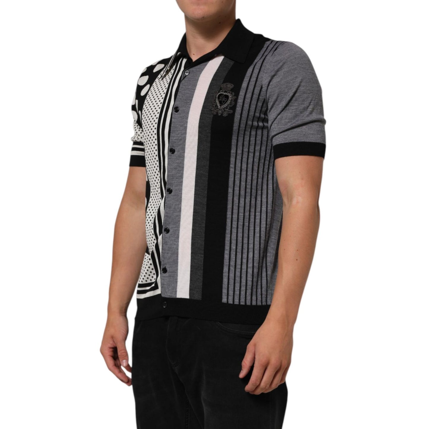 Dolce & Gabbana Black White Polka Dot Collared Polo T-shirt
