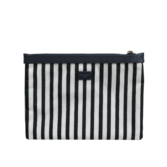 Dolce & Gabbana Black White Striped Logo Plaque Clutch Borse Pouch Bag Dolce & Gabbana