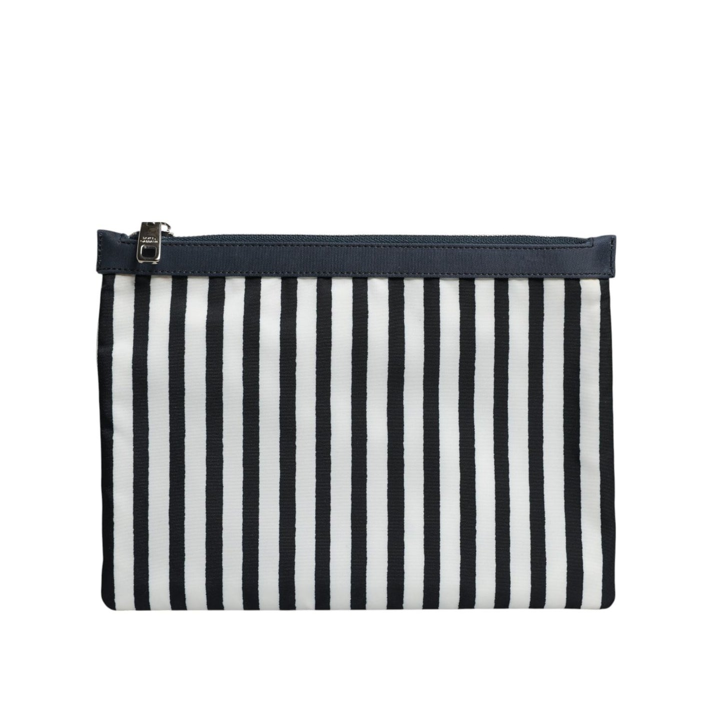 Dolce & Gabbana Black White Striped Logo Plaque Clutch Pouch Bag