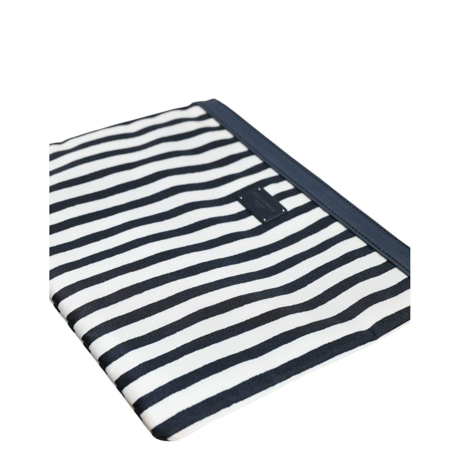 Dolce & Gabbana Black White Striped Logo Plaque Clutch Pouch Bag