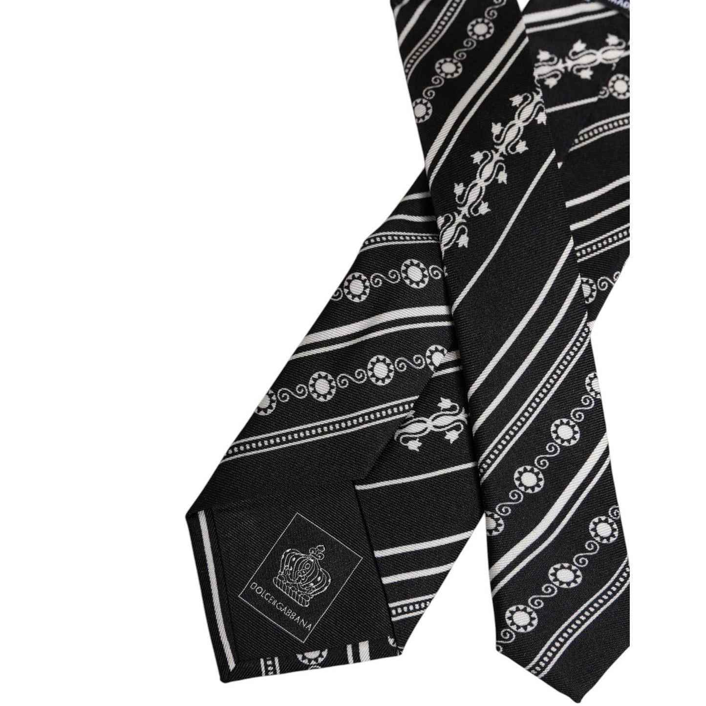 Dolce & Gabbana Black White Stripes Silk Adjustable Necktie Tie