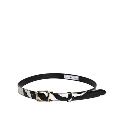 Dolce & Gabbana Black White Zebra Gold Metal Logo Buckle Belt