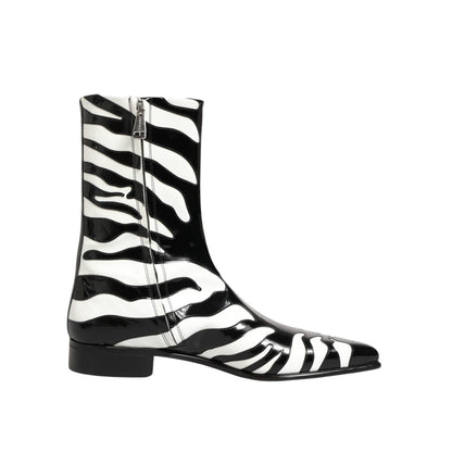 Dolce & Gabbana Black White Zebra Leather Mid Calf Boots Shoes