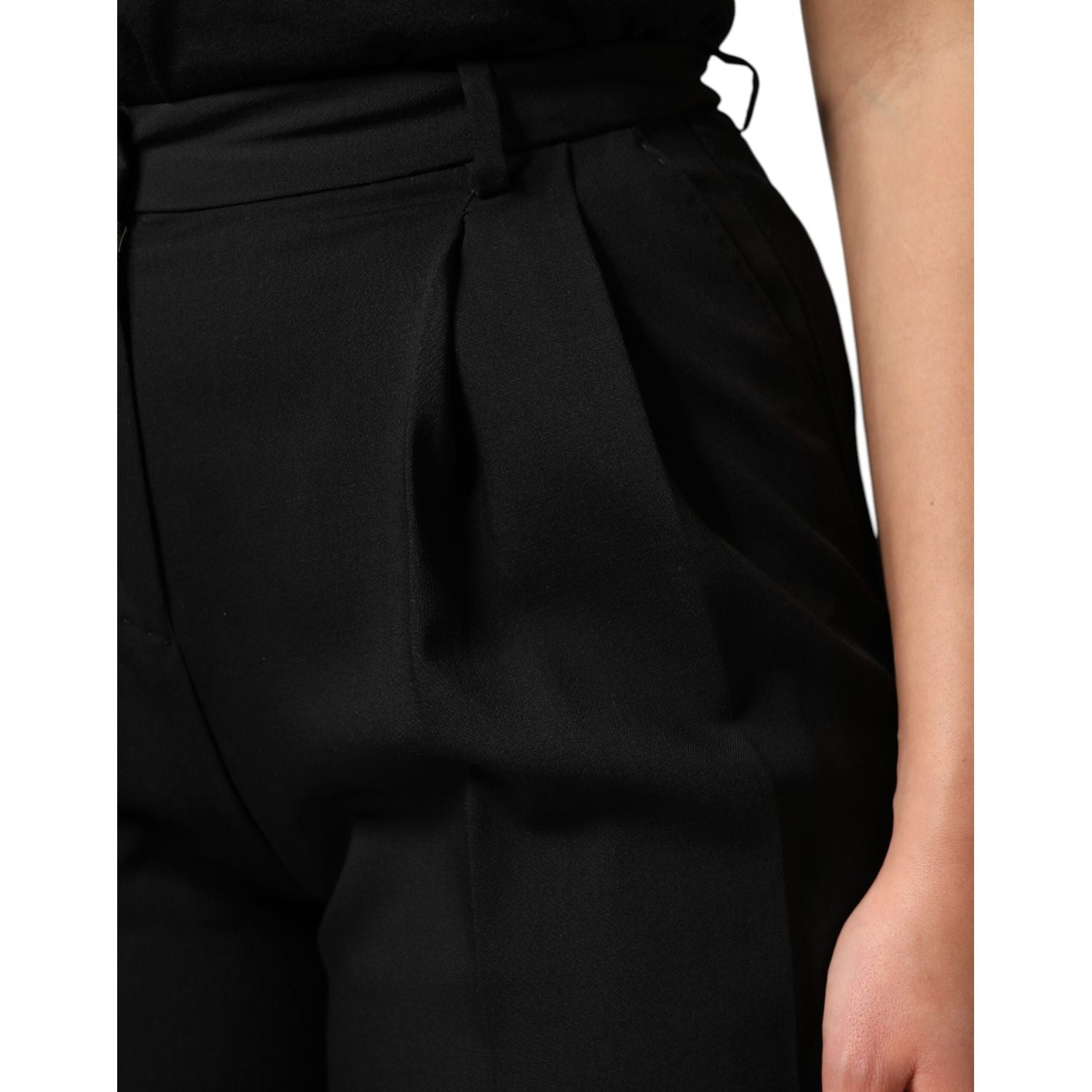Dolce & Gabbana Black Wool High Waist Wide Leg Pants