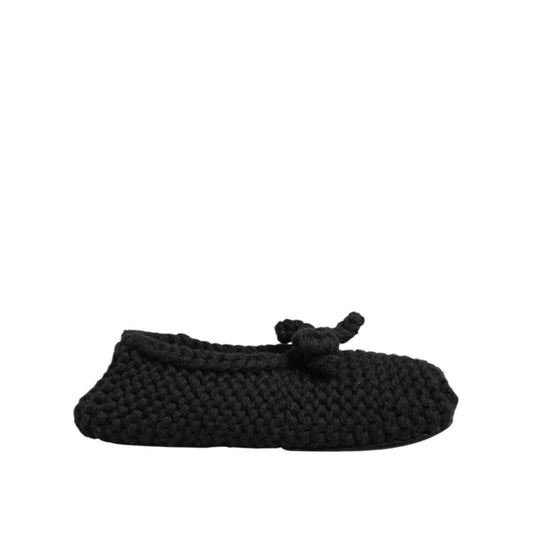 Dolce & Gabbana Black Wool Knit Slip On Ballerina Flats Shoes