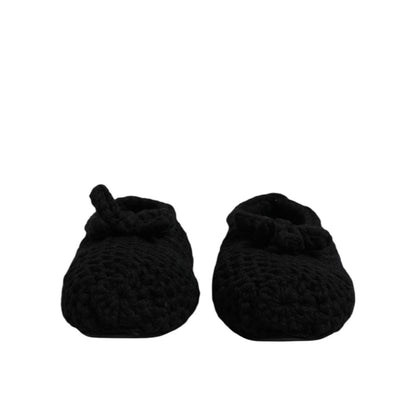 Dolce & Gabbana Black Wool Slip On Flats Ballerina Shoes