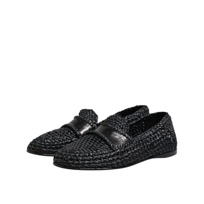 Dolce & Gabbana Black Woven Leather Slip On Loafers Men Shoes