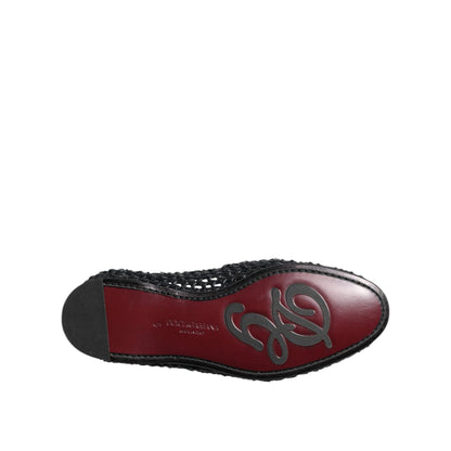 Dolce & Gabbana Black Woven Leather Slip On Loafers Men Shoes